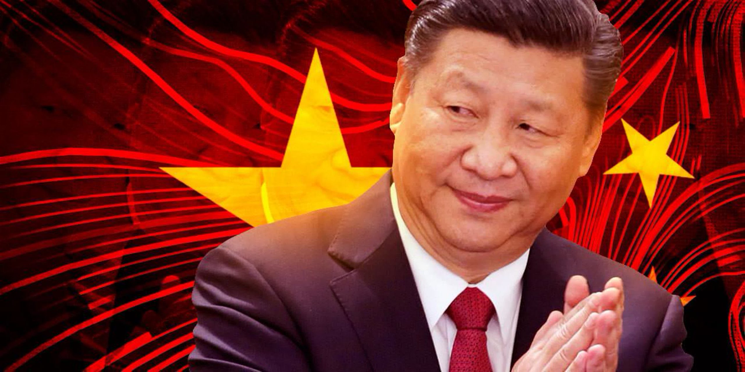 Си Цзиньпин на фоне флага Китая